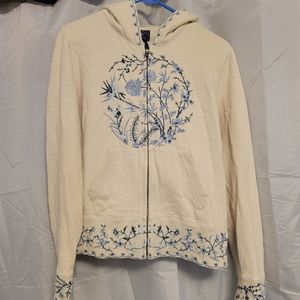 Lucky Brand Cream Blue Embroidered Floral Jacket